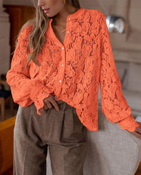 PRETTYGARDEN Women's Dressy Casual Lace Blouse Long Sleeve Button Up Shirts Tops Spring Fall Fashion Clothes