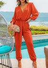 PRETTYGARDEN Women's Fall Jumpsuits Dressy Casual Pants Romper Spring Long Sleeve V Neck Belt Pockets One Piece Outfits