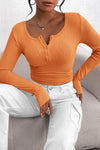 PRETTYGARDEN Women's Spring Fall Long Sleeve Henley T Shirts Button Ribbed Knit Slim Fit Casual Basic Tops Blouse