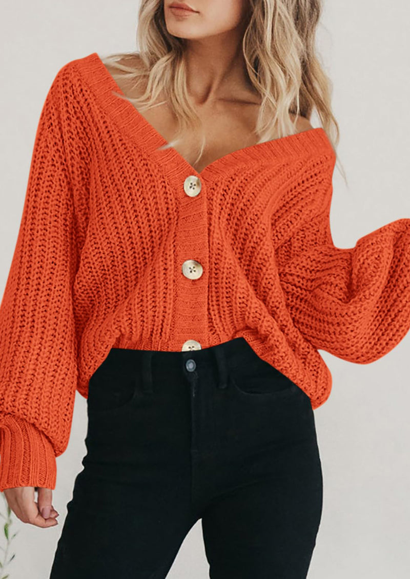 PRETTYGARDEN Women's Chunky Knit Open Front Sweater Long Sleeve Button Loose Short Cardigan Outerwear Coats