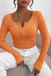 PRETTYGARDEN Women's Spring Fall Long Sleeve Henley T Shirts Button Ribbed Knit Slim Fit Casual Basic Tops Blouse