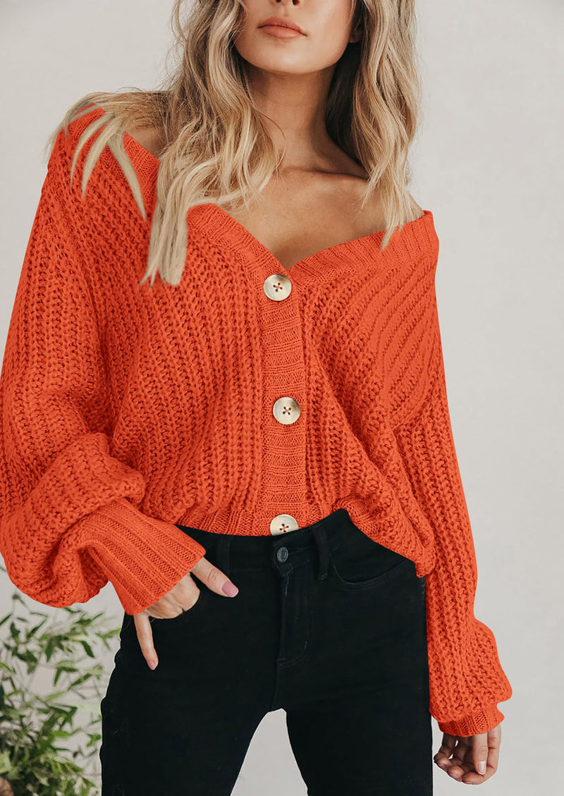 PRETTYGARDEN Women's Chunky Knit Open Front Sweater Long Sleeve Button Loose Short Cardigan Outerwear Coats