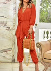 PRETTYGARDEN Women's Fall Jumpsuits Dressy Casual Pants Romper Spring Long Sleeve V Neck Belt Pockets One Piece Outfits