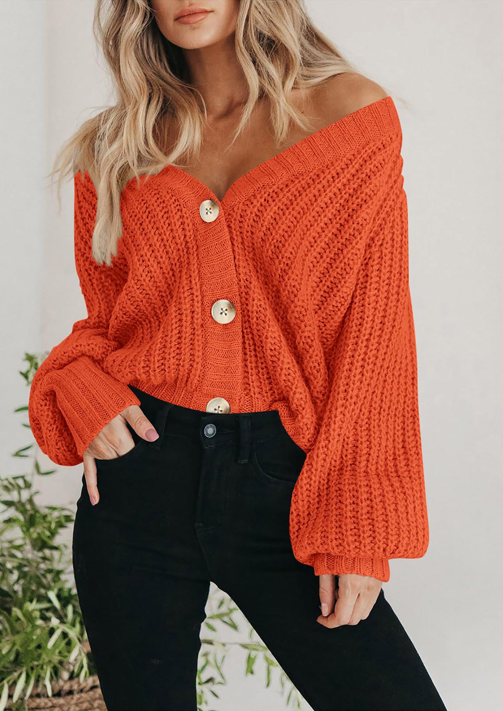 PRETTYGARDEN Women's Chunky Knit Open Front Sweater Long Sleeve Button Loose Short Cardigan Outerwear Coats