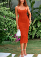 Spaghetti Strap Sleeveless Knit Tight Fitted Midi Dresses