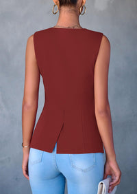 Dressy Business Casual Sleeveless Button Down Blazer Waistcoat
