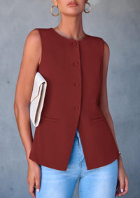 Dressy Business Casual Sleeveless Button Down Blazer Waistcoat