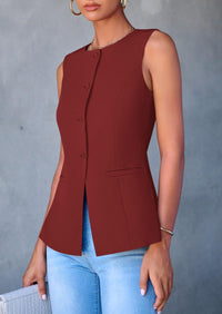 Dressy Business Casual Sleeveless Button Down Blazer Waistcoat