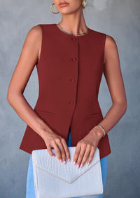 Dressy Business Casual Sleeveless Button Down Blazer Waistcoat