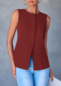Dressy Business Casual Sleeveless Button Down Blazer Waistcoat