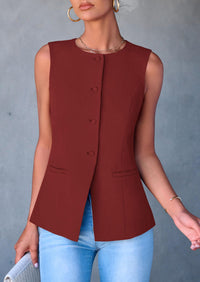 Dressy Business Casual Sleeveless Button Down Blazer Waistcoat