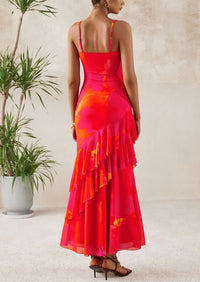Tiered Floral Beach Spaghetti Strap Maxi Dresses