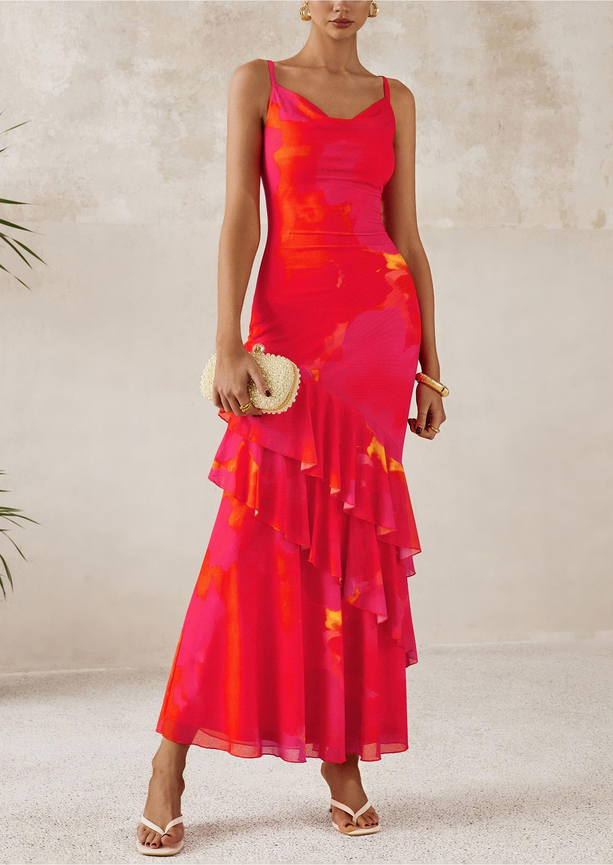 Tiered Floral Beach Spaghetti Strap Maxi Dresses