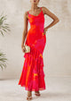 Tiered Floral Beach Spaghetti Strap Maxi Dresses