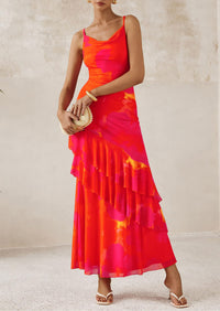 Tiered Floral Beach Spaghetti Strap Maxi Dresses