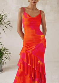 Tiered Floral Beach Spaghetti Strap Maxi Dresses