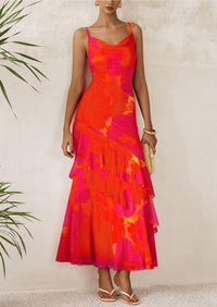 Tiered Floral Beach Spaghetti Strap Maxi Dresses