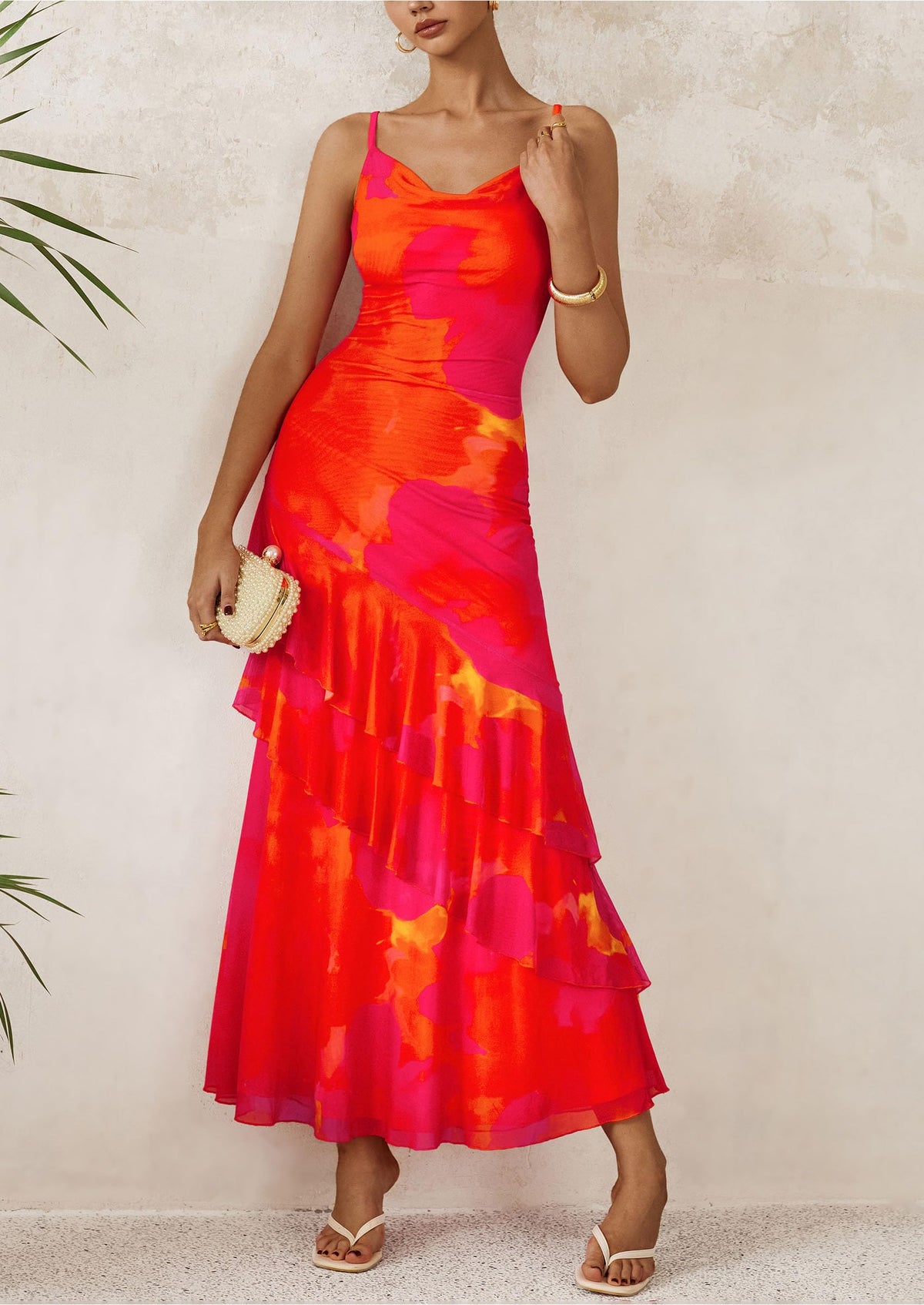 Tiered Floral Beach Spaghetti Strap Maxi Dresses