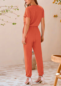 Deep V Neck Wrap Drawstring Waist Jumpsuits
