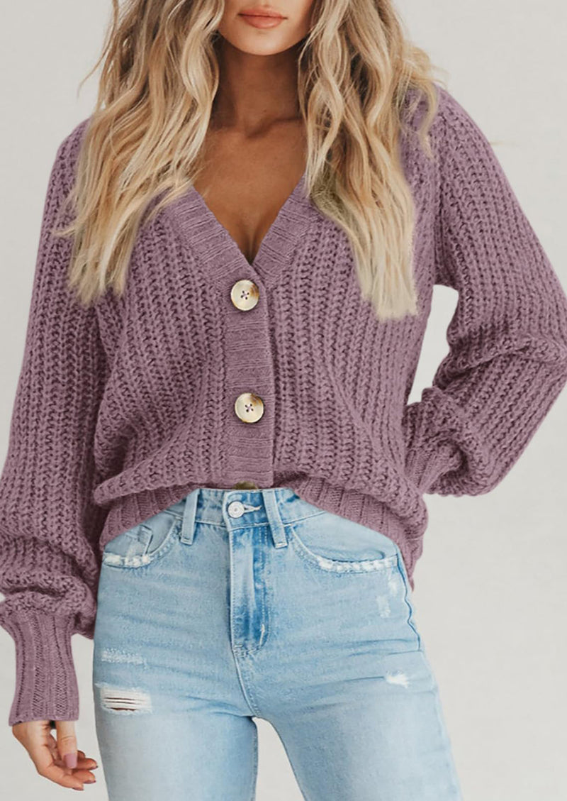 PRETTYGARDEN Women's Chunky Knit Open Front Sweater Long Sleeve Button Loose Short Cardigan Outerwear Coats