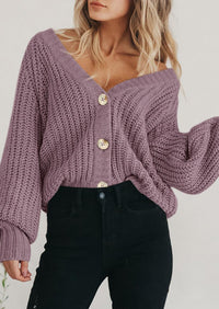 PRETTYGARDEN Women's Chunky Knit Open Front Sweater Long Sleeve Button Loose Short Cardigan Outerwear Coats