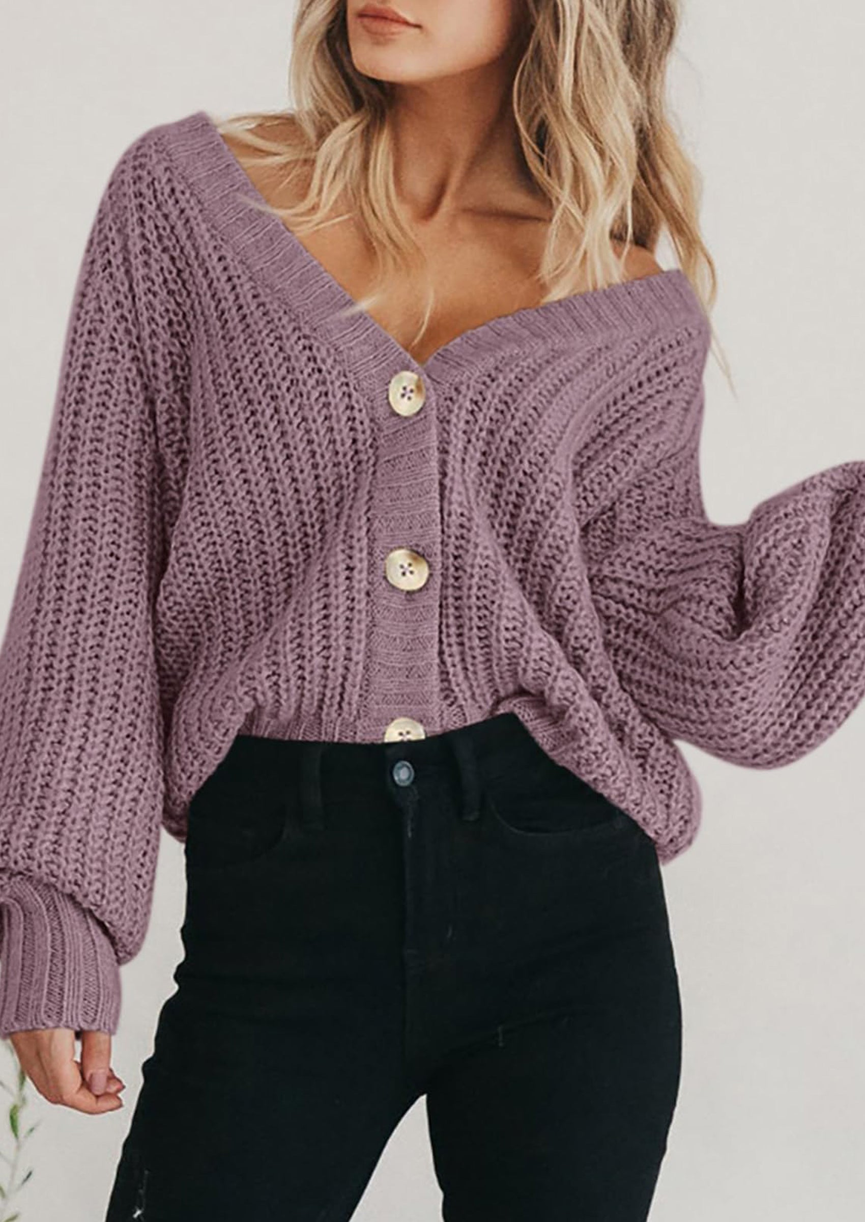 PRETTYGARDEN Women's Chunky Knit Open Front Sweater Long Sleeve Button Loose Short Cardigan Outerwear Coats