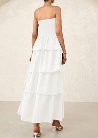 Off Shoulder Smocked Tiered Ruffle Long Flowy Casual Beach Maxi Dress