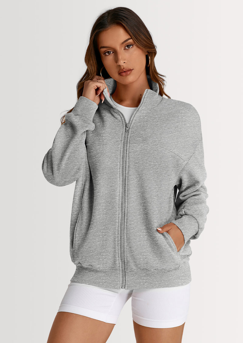 PRETTYGARDEN Women's Spring Fall Fashion Full Zip Up Sweatshirt Long Sleeve Loose Fit Trendy Casual Jacket with Pockets