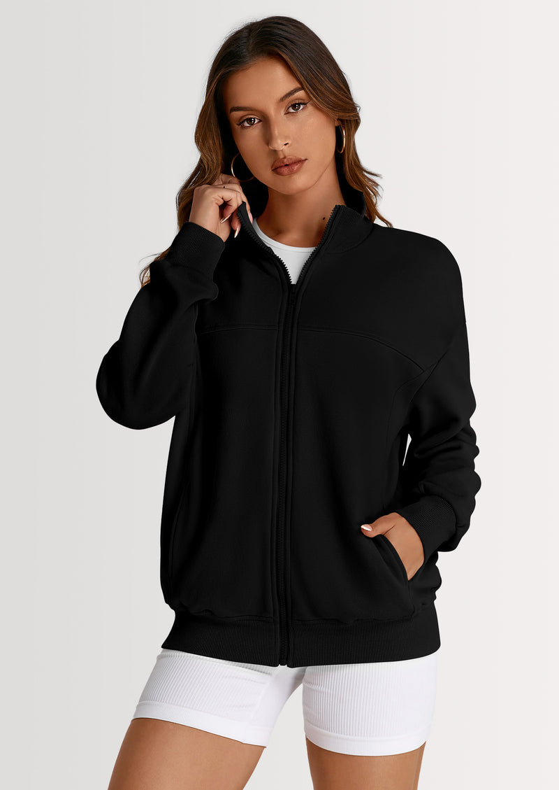 PRETTYGARDEN Women's Spring Fall Fashion Full Zip Up Sweatshirt Long Sleeve Loose Fit Trendy Casual Jacket with Pockets