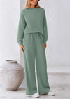 PRETTYGARDEN 2 Piece Long Sleeve Pullover Tops and Wide Leg Pants Knitted Lounge Sets PRETTYGARDEN