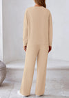 PRETTYGARDEN 2 Piece Long Sleeve Pullover Tops and Wide Leg Pants Knitted Lounge Sets PRETTYGARDEN