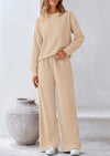 PRETTYGARDEN 2 Piece Long Sleeve Pullover Tops and Wide Leg Pants Knitted Lounge Sets PRETTYGARDEN