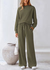 PRETTYGARDEN 2 Piece Long Sleeve Pullover Tops and Wide Leg Pants Knitted Lounge Sets PRETTYGARDEN