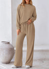 PRETTYGARDEN 2 Piece Long Sleeve Pullover Tops and Wide Leg Pants Knitted Lounge Sets PRETTYGARDEN