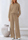 PRETTYGARDEN 2 Piece Long Sleeve Pullover Tops and Wide Leg Pants Knitted Lounge Sets PRETTYGARDEN