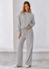 PRETTYGARDEN 2 Piece Long Sleeve Pullover Tops and Wide Leg Pants Knitted Lounge Sets PRETTYGARDEN