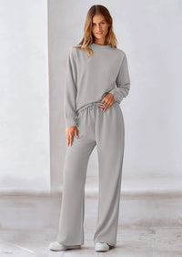 PRETTYGARDEN 2 Piece Long Sleeve Pullover Tops and Wide Leg Pants Knitted Lounge Sets PRETTYGARDEN