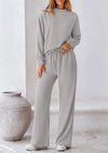 PRETTYGARDEN 2 Piece Long Sleeve Pullover Tops and Wide Leg Pants Knitted Lounge Sets PRETTYGARDEN