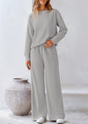 PRETTYGARDEN 2 Piece Long Sleeve Pullover Tops and Wide Leg Pants Knitted Lounge Sets PRETTYGARDEN