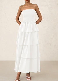 Off Shoulder Smocked Tiered Ruffle Long Flowy Casual Beach Maxi Dress