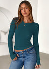 PRETTYGARDEN Womens Summer Fall Long Sleeve Shirts Ribbed Knit Fitted Basic Tee Going Out Tops Underscrub Casual Outfits