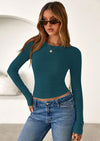 PRETTYGARDEN Womens Summer Fall Long Sleeve Shirts Ribbed Knit Fitted Basic Tee Going Out Tops Underscrub Casual Outfits