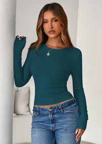 PRETTYGARDEN Womens Summer Fall Long Sleeve Shirts Ribbed Knit Fitted Basic Tee Going Out Tops Underscrub Casual Outfits