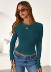 PRETTYGARDEN Womens Summer Fall Long Sleeve Shirts Ribbed Knit Fitted Basic Tee Going Out Tops Underscrub Casual Outfits