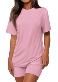 PRETTYGARDEN Women's Two Piece Matching Lounge Sets Summer Casual Tops Short Sleeve Shirts Shorts Travel Airport Outfits PRETTYGARDEN