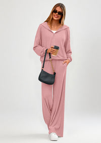 PRETTYGARDEN Women's 2 Piece Fall Lounge Sets Zip Up Hoodie Wide Leg Pants Tracksuit Matching Travel Outfits Clothes