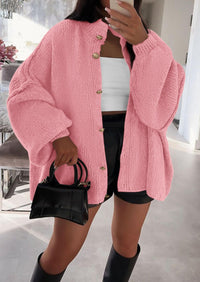 PRETTYGARDEN Women's Winter Button Down Cardigan Sweaters Mock Neck Lantern Long Sleeve Chunky Knit Jacket Trendy Outerwear