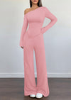 PRETTYGARDEN Casual Two Piece Sets for Women Fall Outfits Asymmetrical Off Shoulder Tops Wide Leg Pants Knit Lounge Set