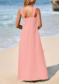 Casual Sleeveless Strappy Loose Flowy Beach Maxi Dress with Pockets