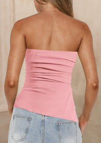 Strapless Ruched Asymmetric Bandeau Shirts